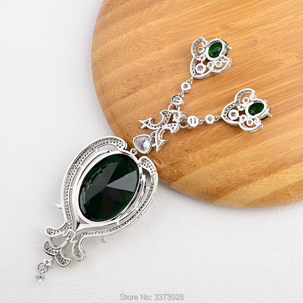 1 pc 38x120mm Big Green CZ Micro Pave Pendant Charm Jewelry Pendant