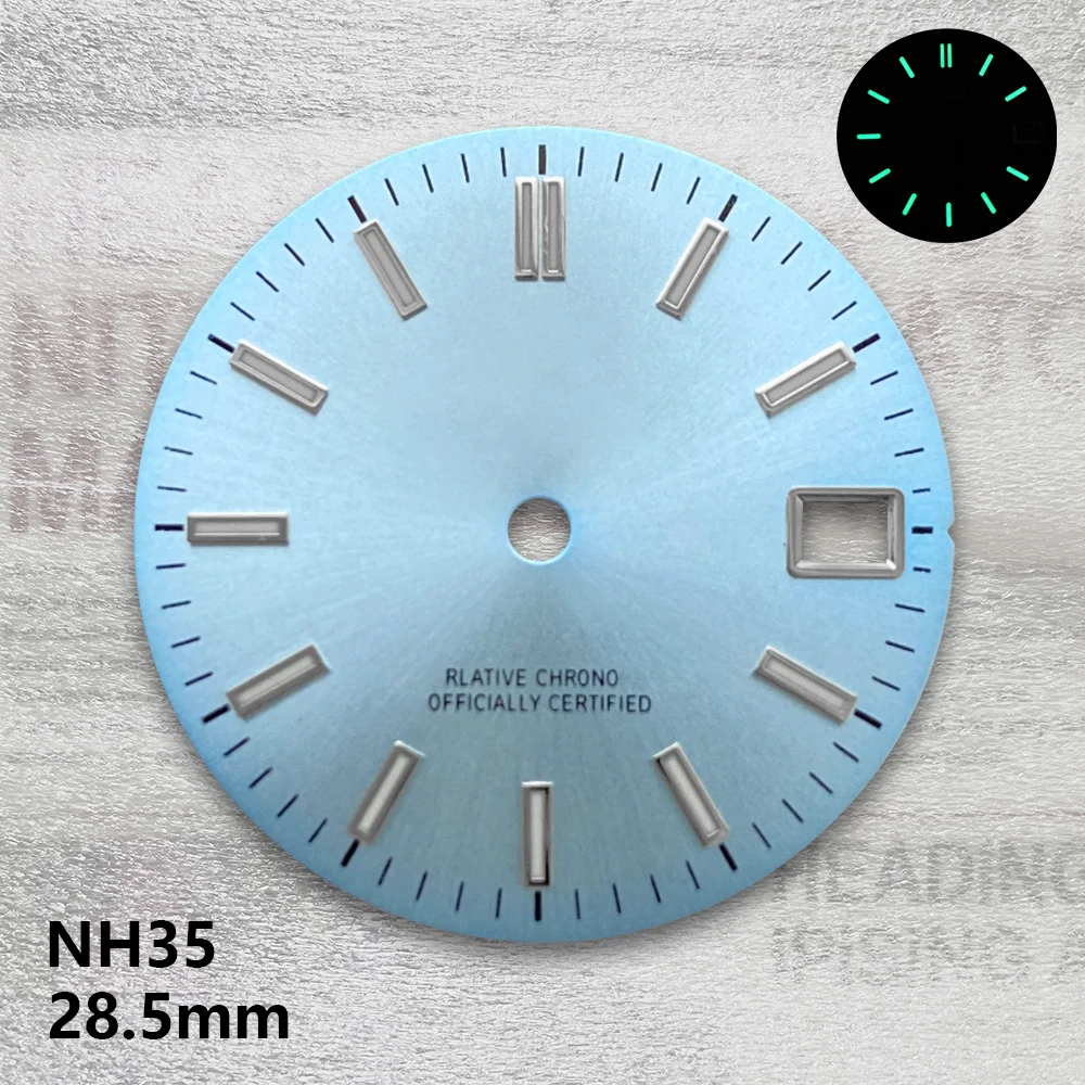 28.5 مللي متر S شعار أشعة الشمس الهاتفي صالح NH35/NH36/4R/7S اليابان حركة الأخضر مضيئة ساعة عالية الجودة تعديل الملحقات