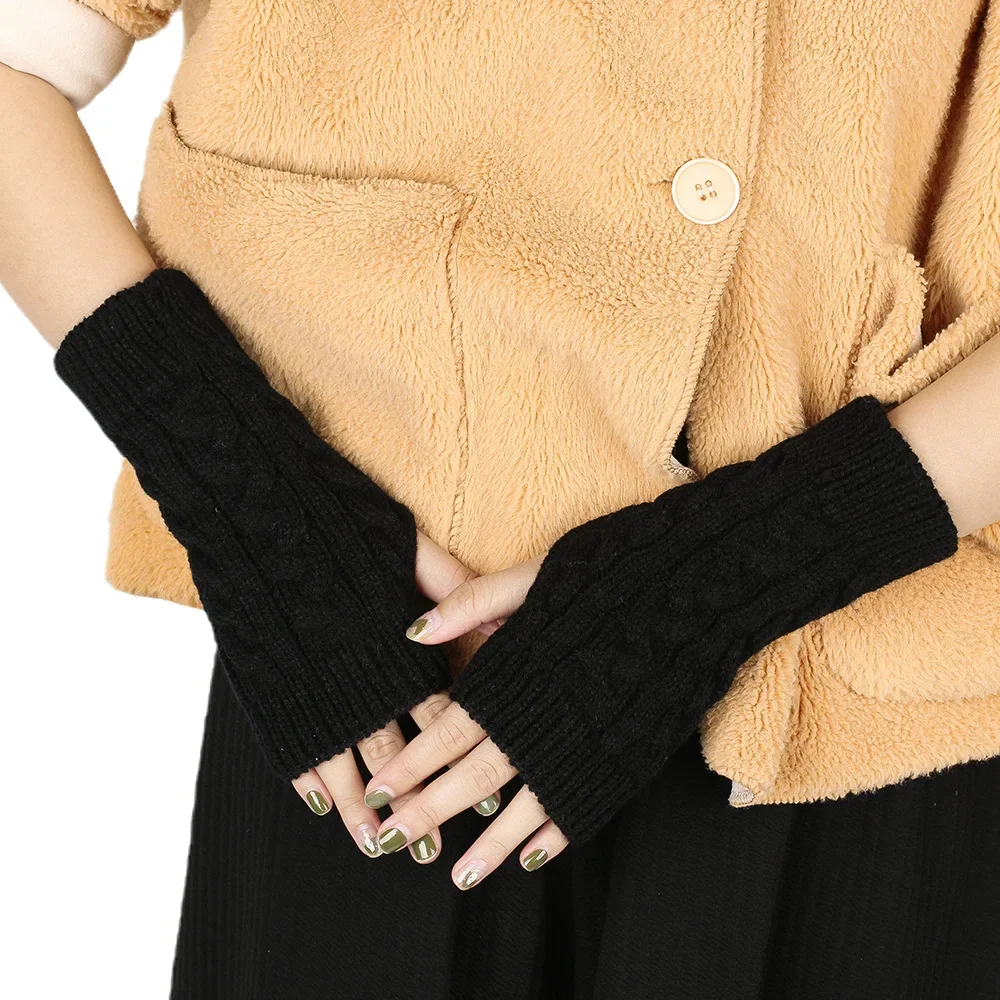 Mode Stricken Halbe Finger Handschuhe Handschuhe Motorrad Auto Fahren Herbst Winter Einfarbig Paar Handschuhe Mädchen Gestrickte Handschuhe – Detail 17