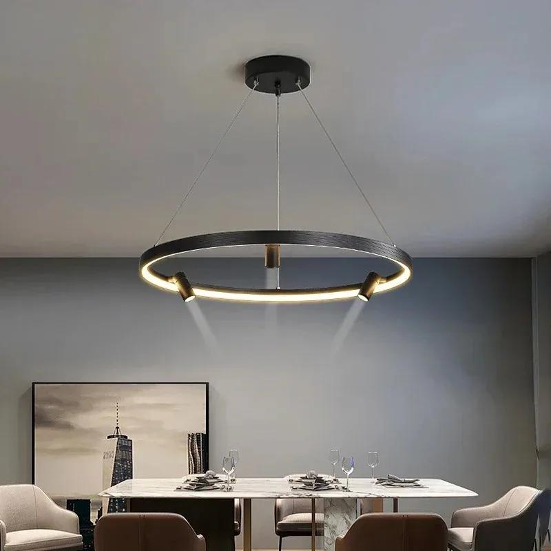 Modern Minimalist Aluminium Rotundity Ring LED Pendant Lamps Living Room Hall Restaurant Bedroom