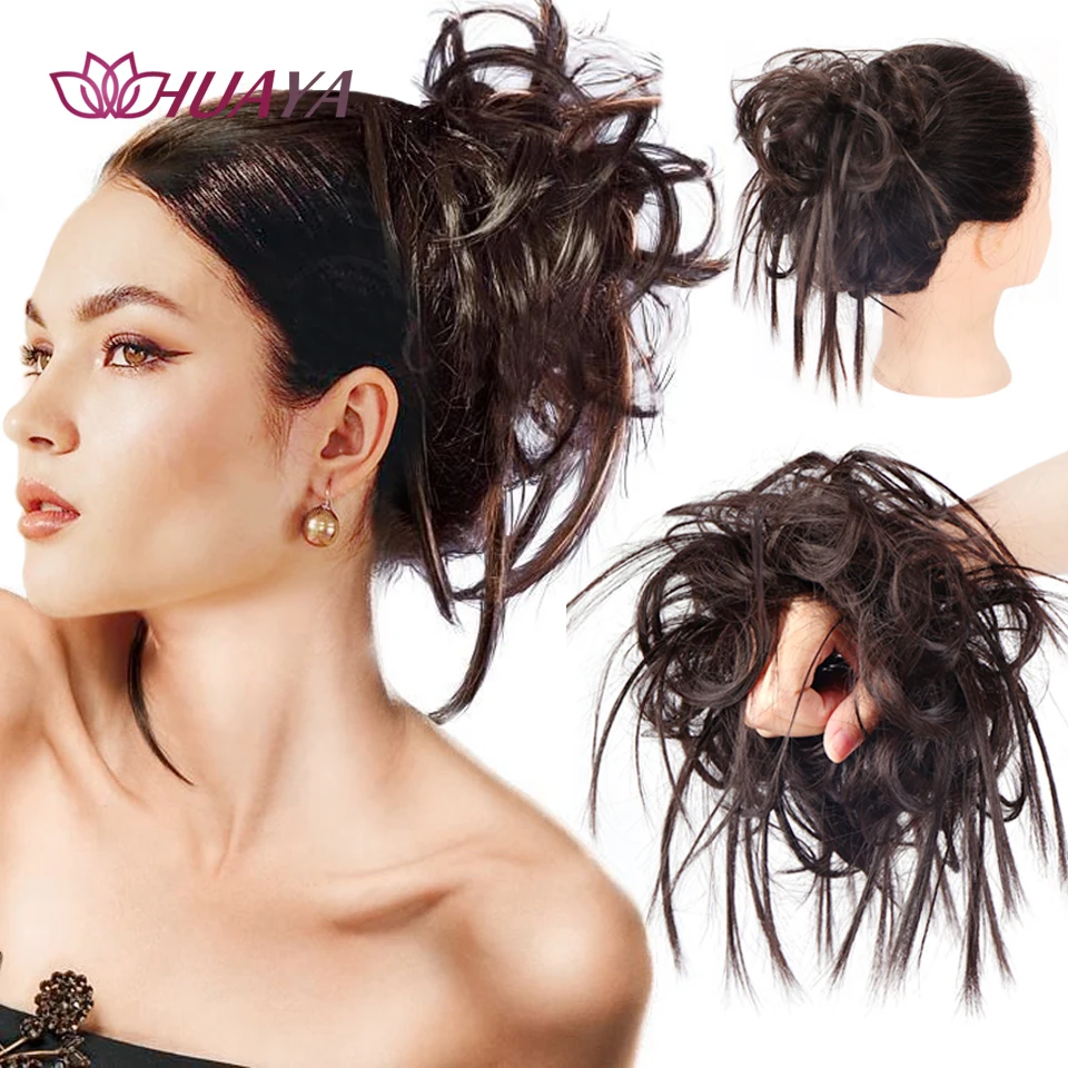 Syntetyczny Chignon HUAYA pączek niechlujny przyrząd do koka z włosów do włosów gumka gumki do włosów sztuczne włosy dla kobiet czarno-brązowe złoto