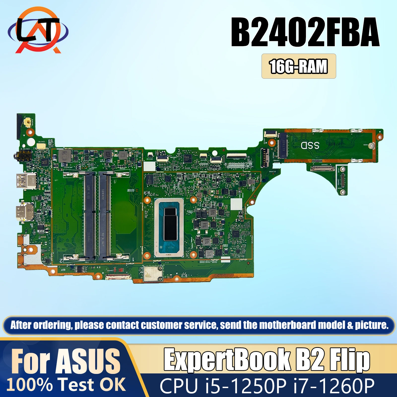 B2402FBA For ASUS ExpertBook B2 Flip B2405F Laptop Motherboard With CPU i5-1250P i7-1260P 16G RAM 100% TEST OK