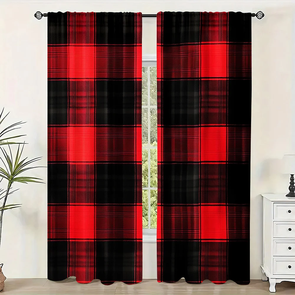 2Pc Buffalo Plaid Window Curtains Rod Pocket Design For Easy Installation For Living Room Bedroom Office Home Decor Machine