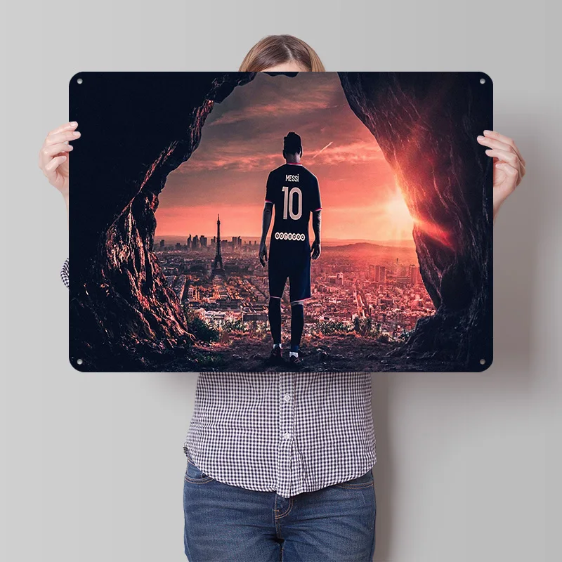Lionel Andrés Messi Football Poster Customized Vintage Metal Signs Wall Art Retro Tin Plaque for Soccer Fans Room Accessories