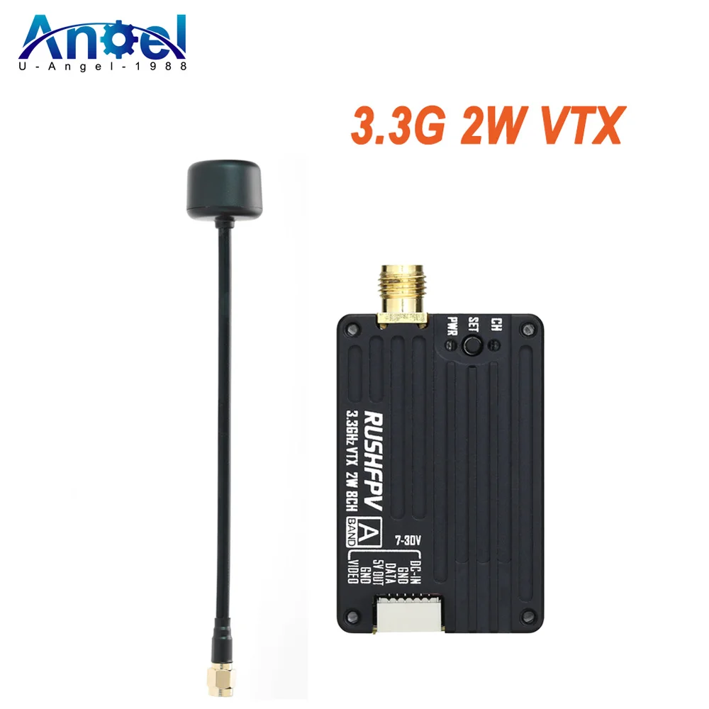 

Новый RushFPV 3,3G 2W VTX 8CH 2000MW аудио-видео FPV передатчик-приемник модуль 7-30V для RC FPV дрон квадрокоптер модель DIY часть
