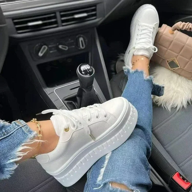

2025New Women's Shoes Fashion Platform Sneakers Lace Up Vulcanized Shoes Lightweight Pu Leather Casual Shoes Zapatillas De Mujer