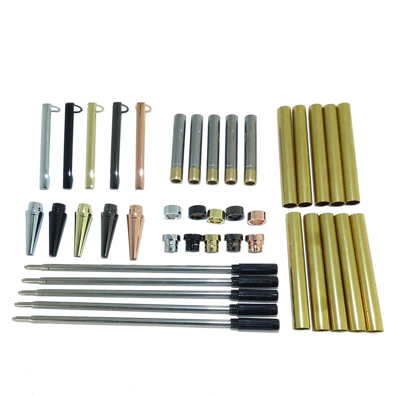 

AT82-Woodturning Slimline Pen Kit Set Of 5 Mixed Colours, With Twist Mechanism