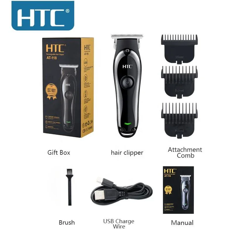 

Htc At-118 Zero Cutting Type-C Charge Portable With Smart Size Lithium Battery Strong Power For Outline Use Hair Clipper