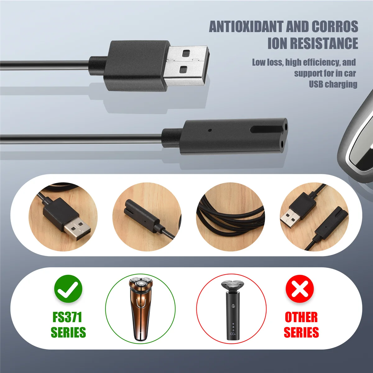 Adaptador de corriente para afeitadora, Cable de carga USB, adecuado para FLYCO FS371, 372, 373, 871, 339, 375, 376