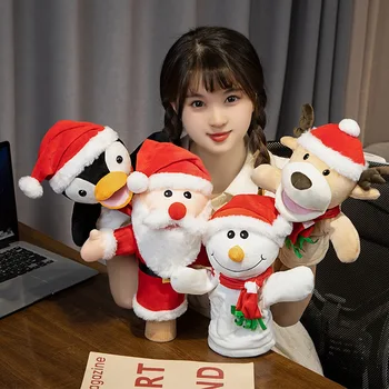 Simpatici burattini natalizi a mano, peluche di cartone animato, Babbo Natale, alce, pupazzo di neve, pinguino che racconta storie, giocattolo per l'educazione precoce
