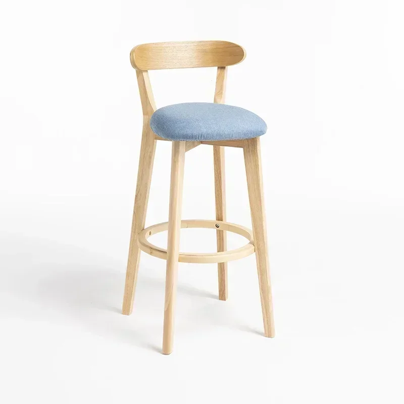 Nordic Solid Wood Family Back Bar Chair Modern Simple High Stool Bar Stool Milk Tea Shop Front Desk Chair Nordic Bar Stool