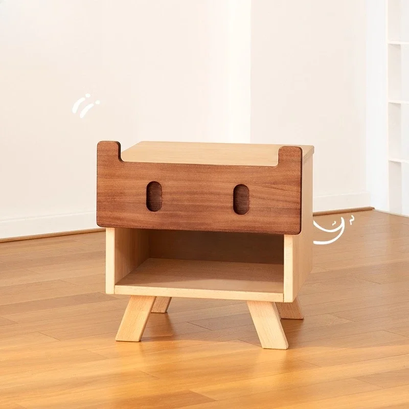 Little monster solid wood bedside table baby cute locker bedroom side, storage drawer cabinet bedside locker