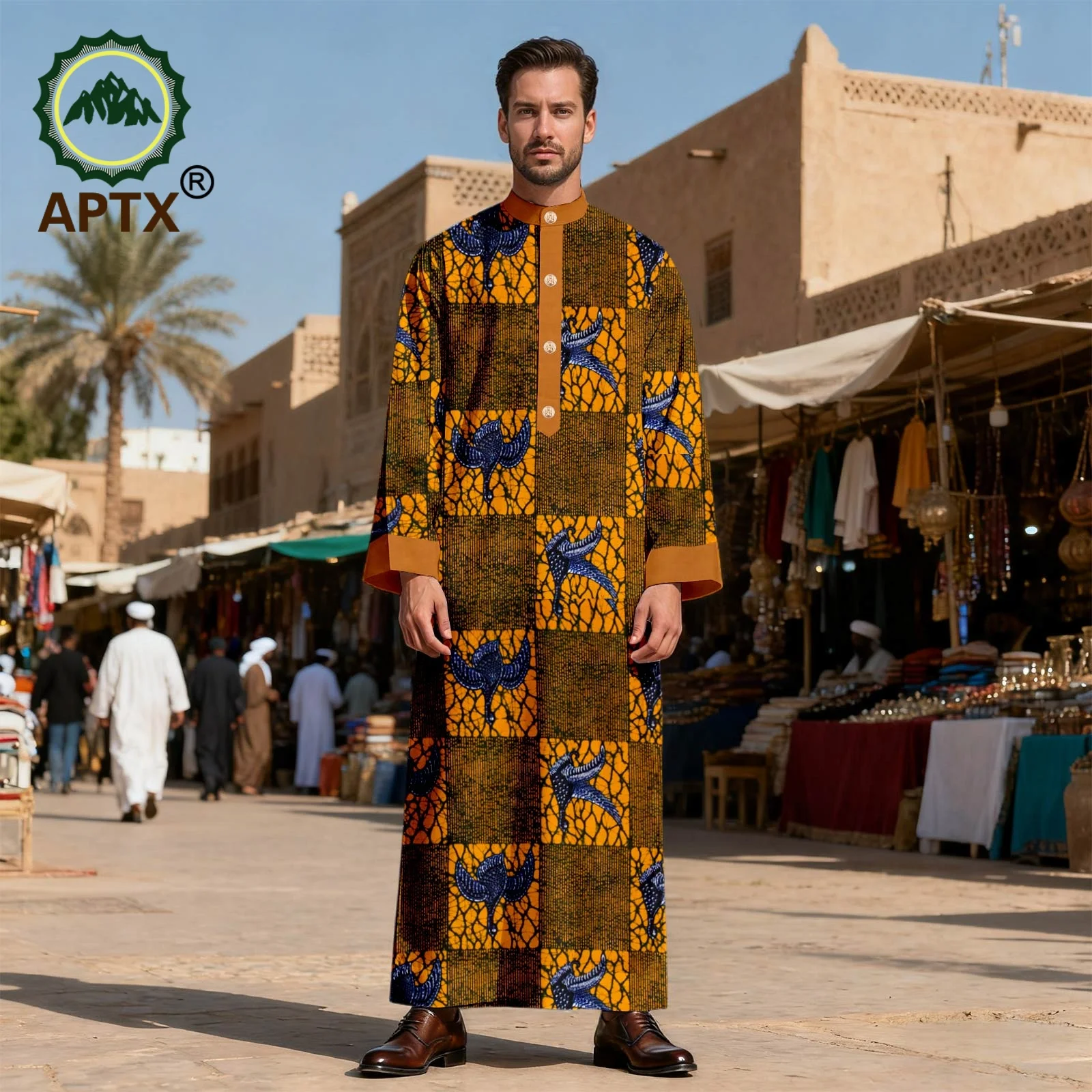 APTX Men's Jubba Thobe Embroidered Robe Single-Breasted Loose Fit Casual Wedding Church Outfit Muslim Fashion 2514020