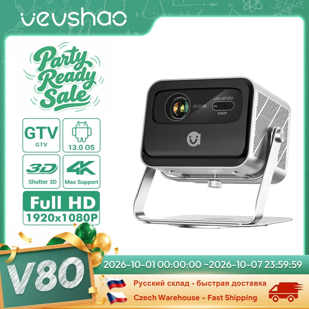 VEVSHAO V80 4K Projector 2200 Lumens Android 11 Smart Portable