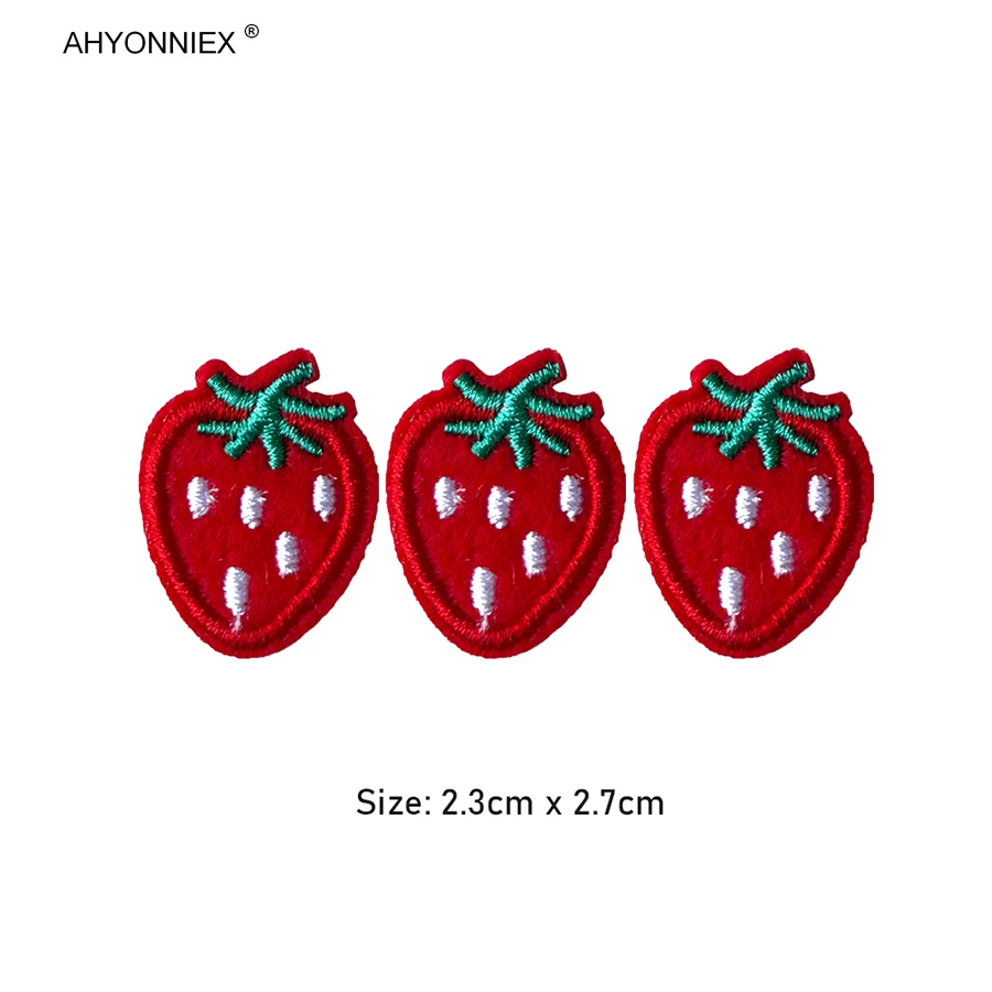 AHYONNIEX 10PCS Mini Creamy Strawberry Patches Bag Jacket Jeans Strip Iron On Stickers for Clothes Embroidery Glue Banners DIY