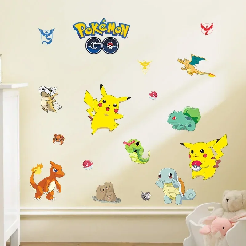 Pokemon Anime Figure Pikachu Wall Stickers Decoration  PVC Wallpaper for Kids Room Kindergarten Living Room DIY Birthday Gifts