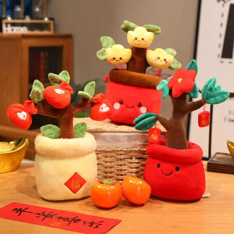 30CM Urocze Szczęśliwe Skarby Śliczne Małe Czerwone Kwiatki Rośliny Doniczkowe Pluszowe Zabawki Dziecięce Doniczki Kwiatowe Ręcznie Robione Lalki Prezenty