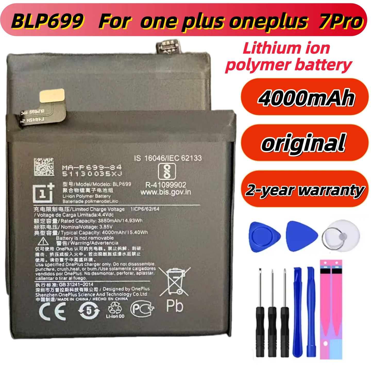 

Lithium ion polymer battery original 4000mAh BLP699 Battery For one plus oneplus 7Pro 7 Pro 7 Plus 7Plus 7 +Free Tools