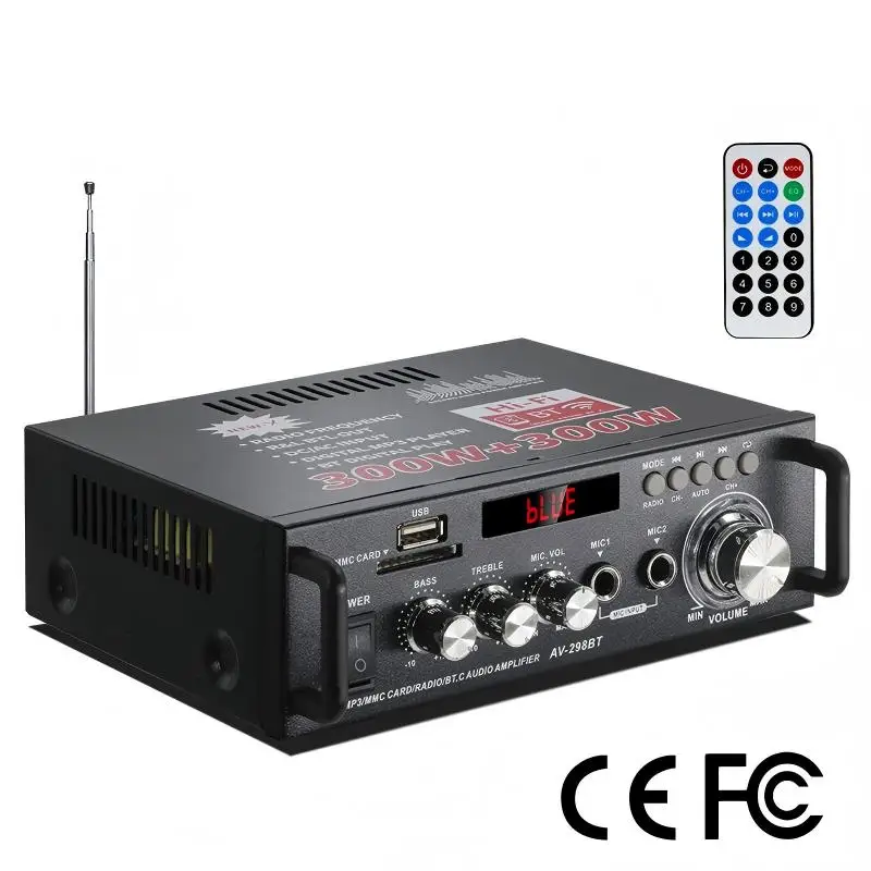 

AV-298BT HIFI 2.0 Channel HIFI Amplifier With Display Screen 60W 12V/220V Support Dual Microphone Input for Smartphone Laptop TV