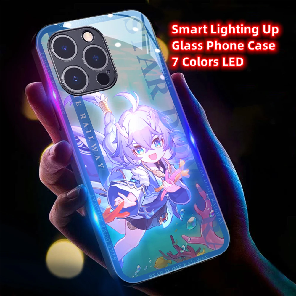 

Star Rail Hero Design Led Light Phone Case Call Flash Glitter Cover For iPhone 15 14 13 12 11 Pro Max XR XS Plus 6 7 8 SE2020