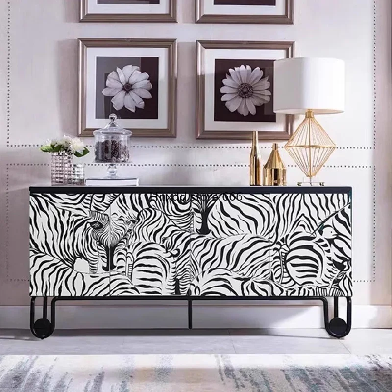 Modern living room hand-painted zebra pattern home decoration shoe cabinet entrance cabinet