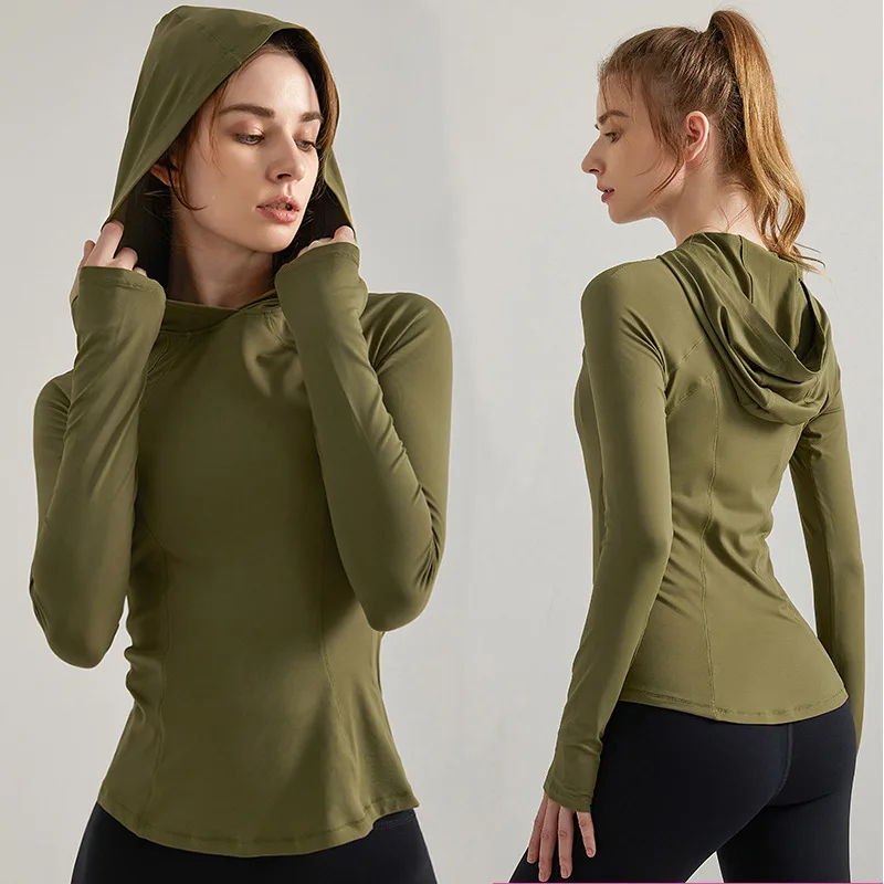 

Women Sport Jacket Yoga Coat Clothes Quick Dry Fitness Jacket Running Hoodies Thumb Hole Sportwear Gym Workout Hooded Top New