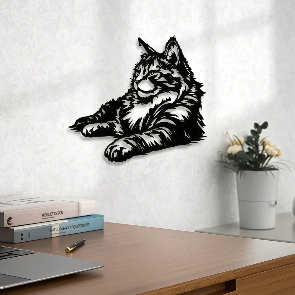 1pc Maine Coon Metal Wall Art, Cat Sculpture Decor for Bedroom, Powder-Coated Holiday Gift for Cat Lovers