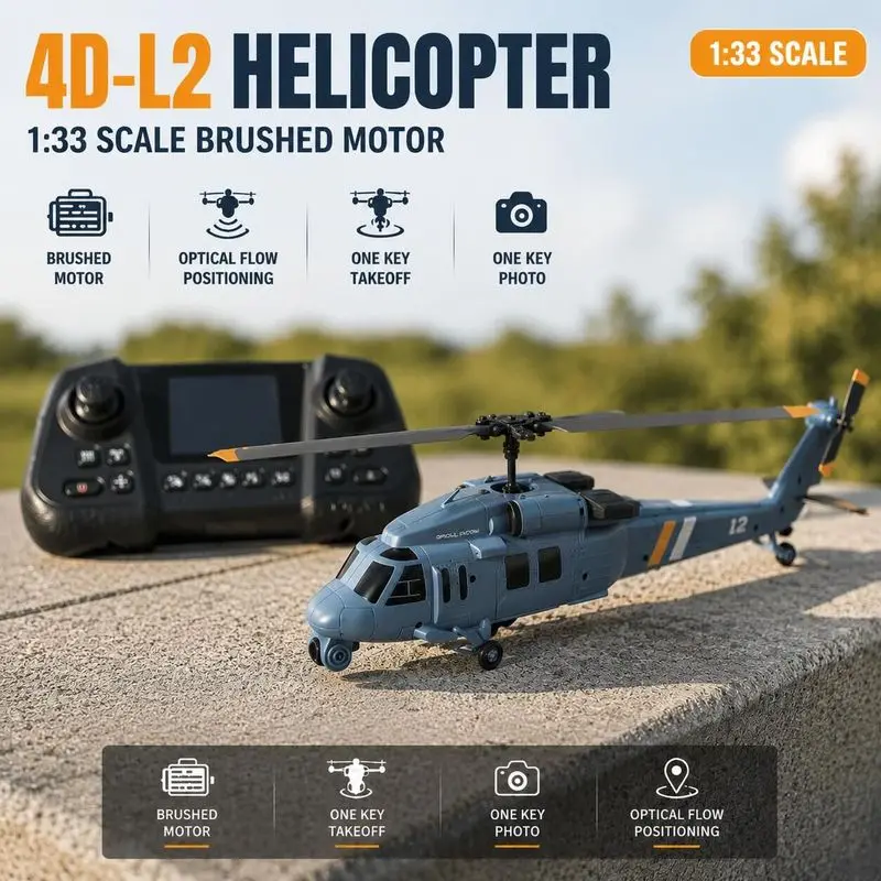 4D-L2 Remote Control Helicopter 1:33 Scale RC Aircraft Toy with One Key Takeoff Optical Flow Sensor Stable Flying Brushed Motor