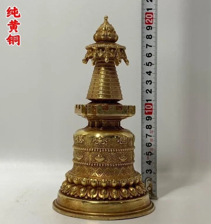20cm Buddha Stupa Pagoda Tower Statue Tibetan Buddhism temple bronze Gilt
