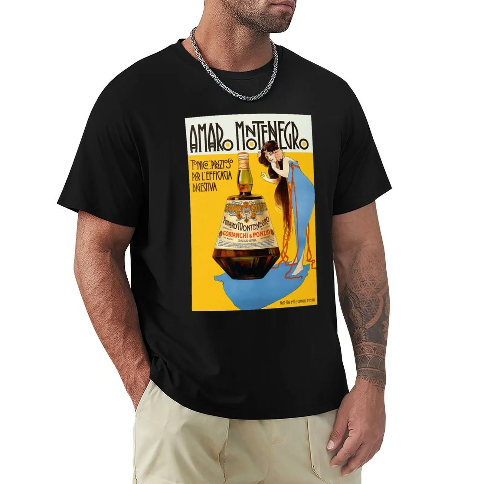 Camiseta Amaro Montenegro Vintage Food&Drink, camiseta informal holgada de talla grande