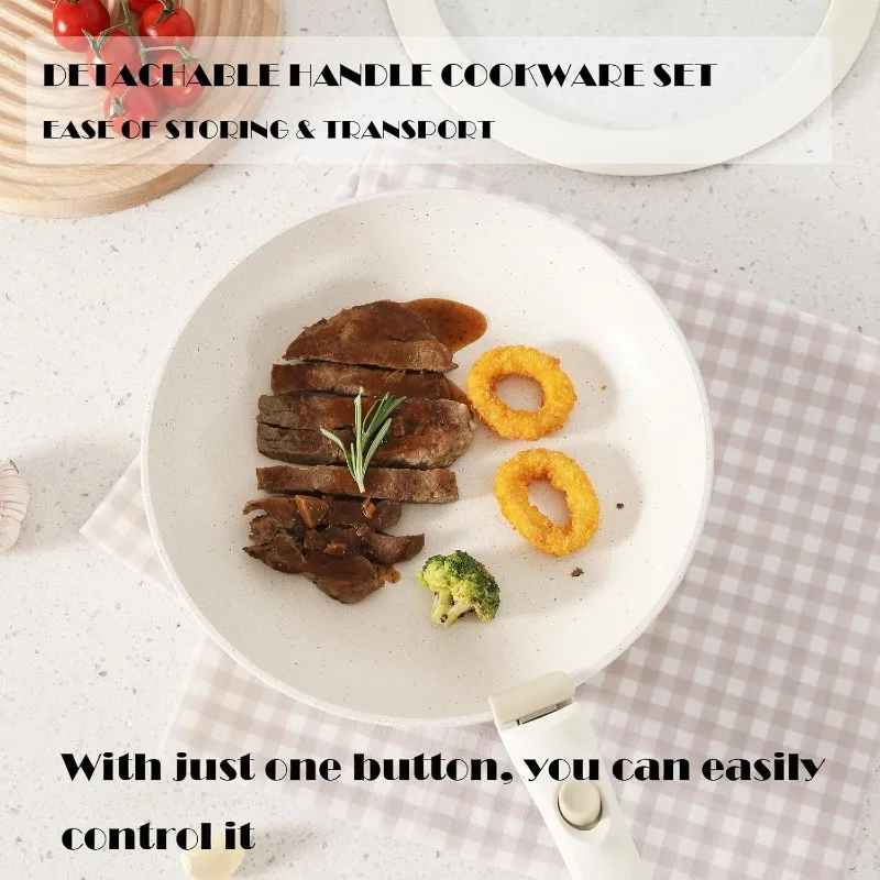 Non Stick หม้อและชุดกระทะพร้อมที่จับ,ชุดเครื่องครัวเซรามิคที่ถอดออกได้, 5pcs Induction KITCHEN Camping หม้อกระทะ