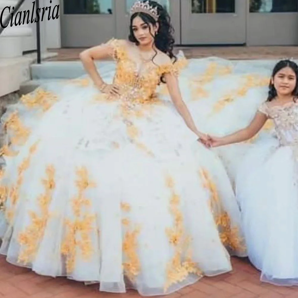 

Princess Quinceanera Dress Off Shoulder Sequined Lace Bow Beads Sweep Train Sweet 15 Years Robes De Soiree