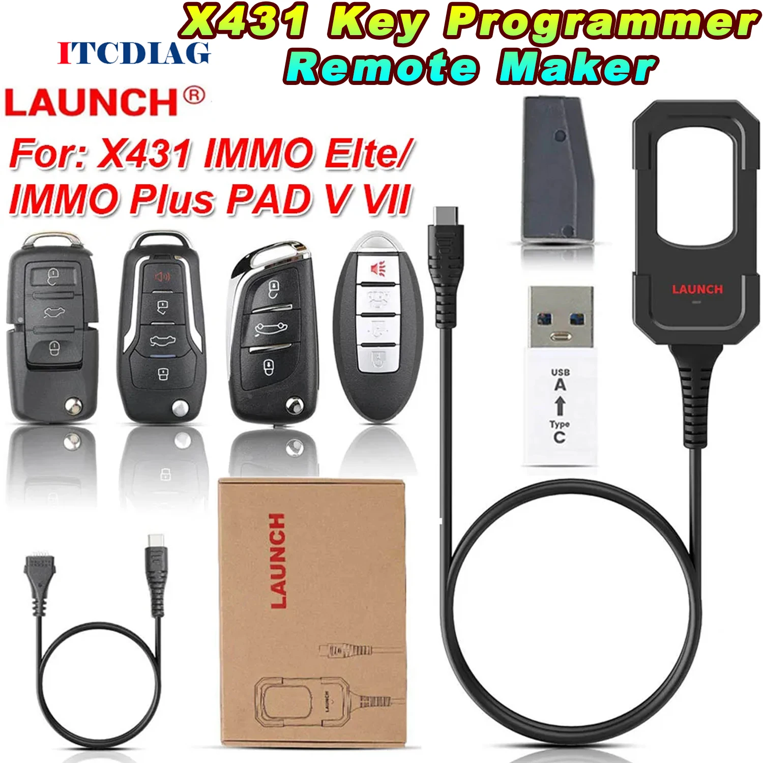 Launch X431 Key Programmer Remote Maker with 4PC Universal Remote Key 1PC Super Chip for X431 IMMO Elte IMMO Plus PAD V VII