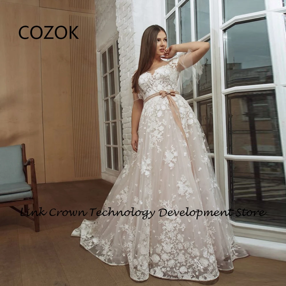 Cozok Strapless Bruidsjurken Met Kant Strand Zachte Tule Mouwloze Trouwjurken Voor Vrouwen 2024 Zomer Vestidos De Novia