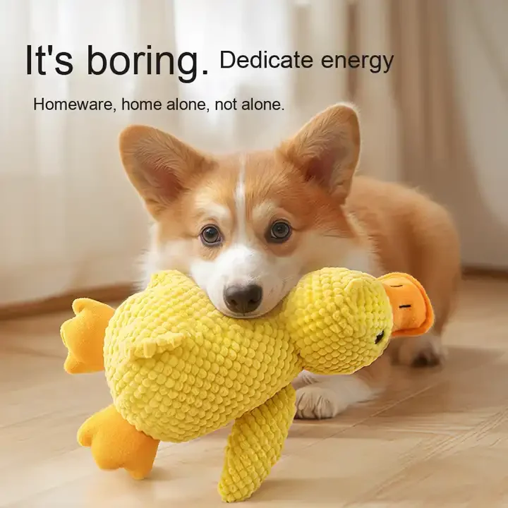 Eco-Friendly Plush Duck Dog Toys - Small/Medium Chew Toys with Squeaker & Biting Molars, Soft Embossed Cotton Duck Pet Toys