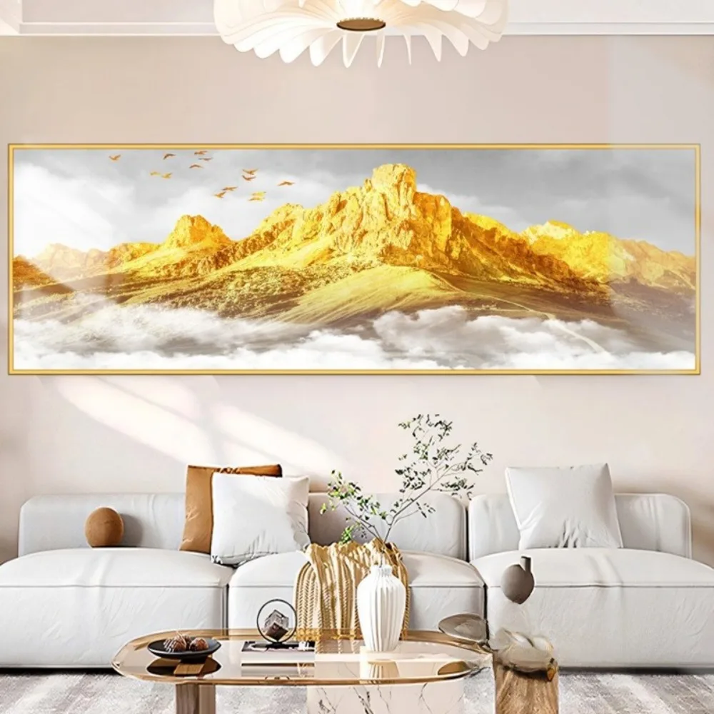 Mountain Landscape Bedroom Wall Stickers Golden Sunrise Long Horizontal Format Landscape Wall Art Modern Style