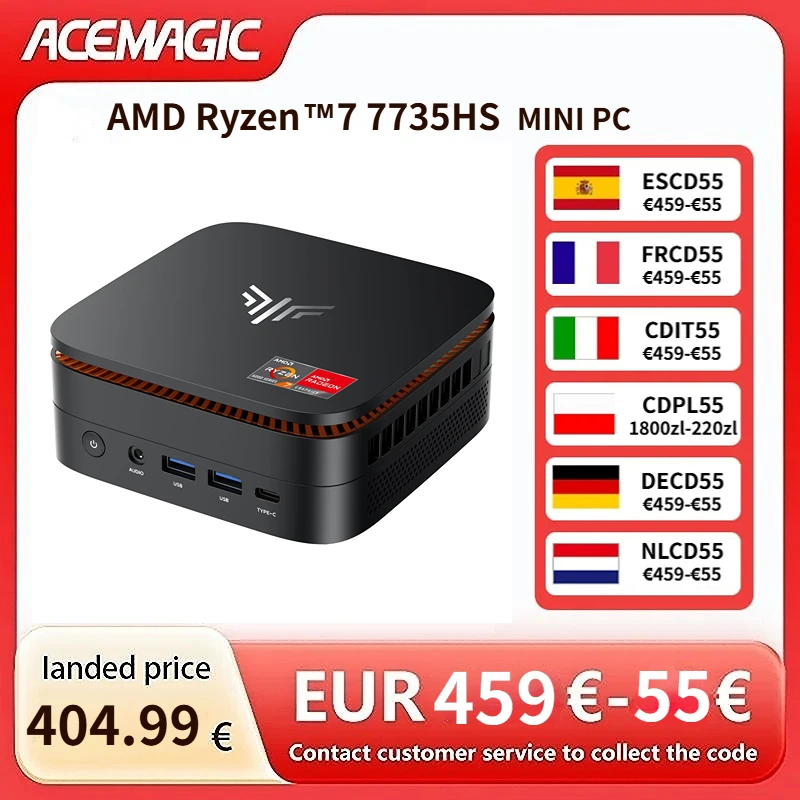 ACEMAGIC Mini PC AMD Ryzen 7 7735HS Gaming Mini PC 8 Cores 16 Threads 24GB LPDDR5 6400MHz 1TB NVMe SSD 4K Triple Display WiFi6