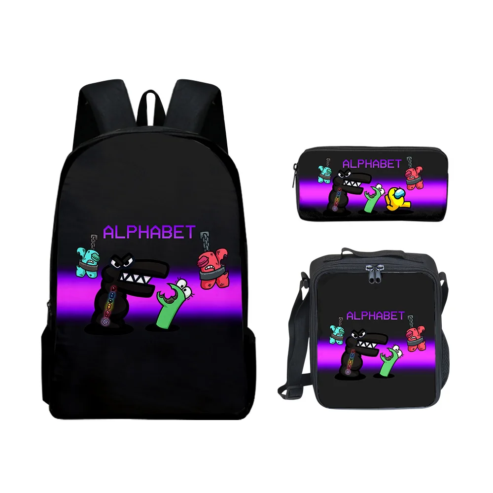 Trendy Popular Peculiar New Alphabet Lore 3D Print 3pcs/Set Student School Bags Laptop Daypack Backpack Lunch bag Pencil Case