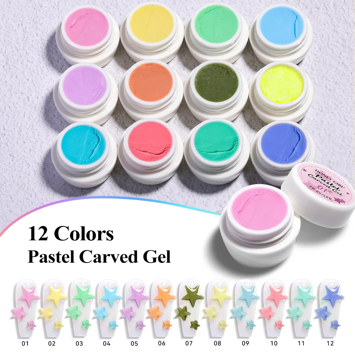 12Color Pollen 3D Sculpture Nail Gel Plasticine Gum Soak Off Nail Modeling Gel Semi-Soild Acrylic Sculpture Creatived Gel Vrnish