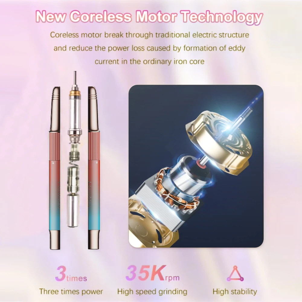 Elektryczna frezarka do paznokci, zestaw pilników elektrycznych do paznokci, manicure, cicha, przenośna konstrukcja do użytku domowego, narzędzie do pielęgnacji dłoni.