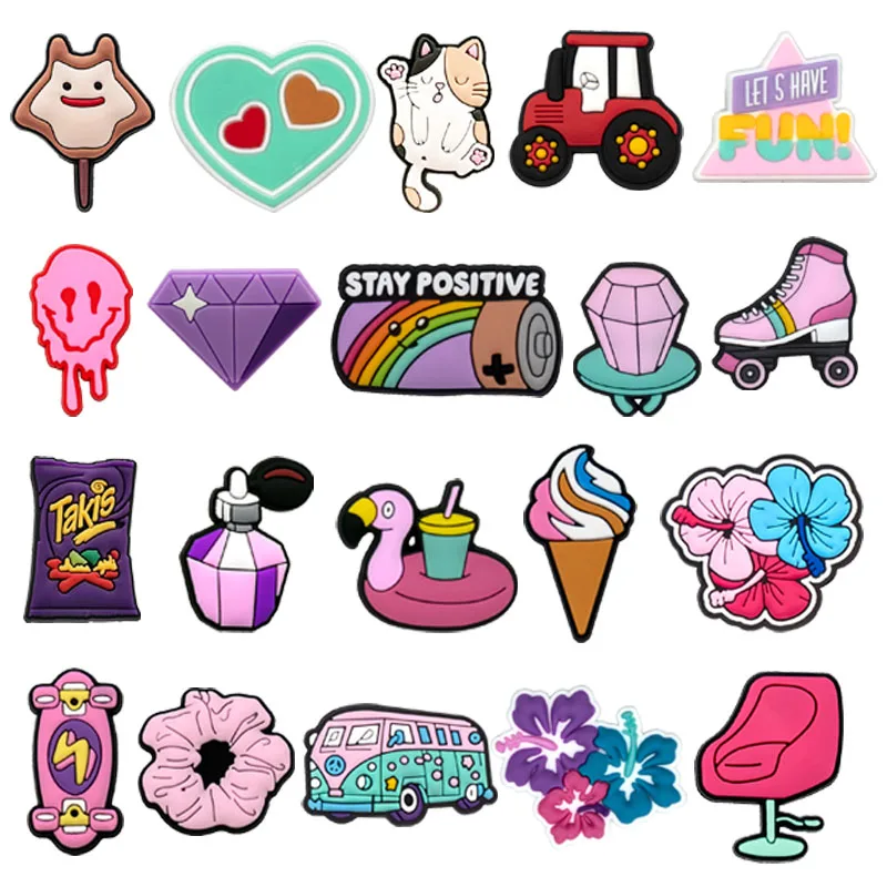 1/25pcs Cute Shoe Charms Cats Flowers Hearts Shoe Decorations Cars Skateboards Roller Skates Pins for Women Kids Clog Buckles
