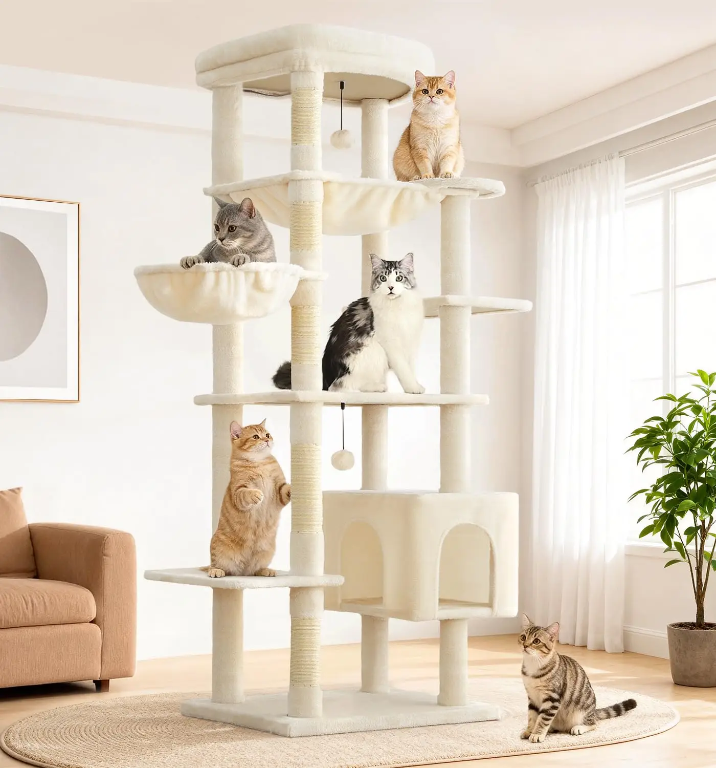 Made4Pets Tall Cat Tree, 71 Inches Cat Tree Tower for Indoor Cats Large Adult, Plush Multi-Level Cat Tower with 5