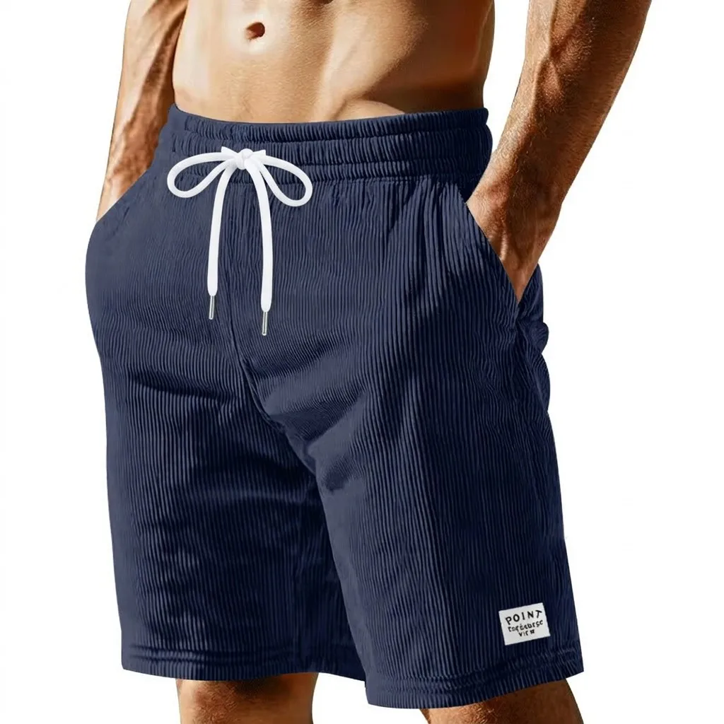 

2026 Summer Solid color Men's Corduroy Lace up Sports Pants Street Fashion Simple Men's Casual Shorts US size