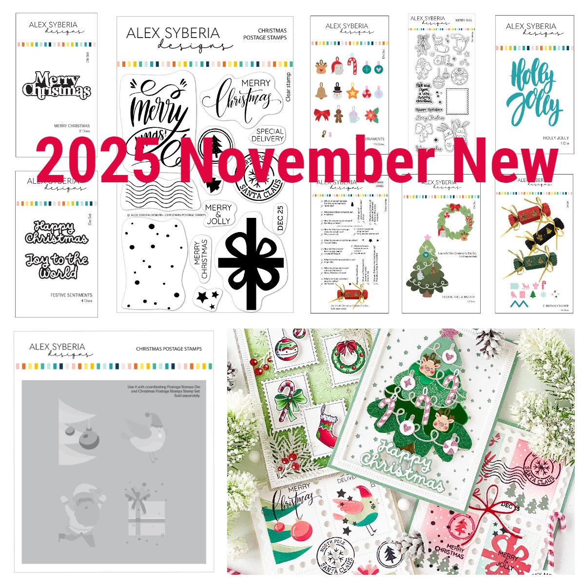 

2025 New Dies and Stamp Merry Christmas Holiday Full Release Bundle Die Stamp Tree Wreath Cracker Holly Jolly Dies DIY Scrapbook