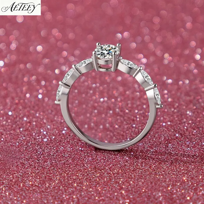 AETEEY S925 Sterling Silver Pigeon Egg Moissanite Ring 1CT Shiny Star Minimalist Elegant Women Finger Jewelry