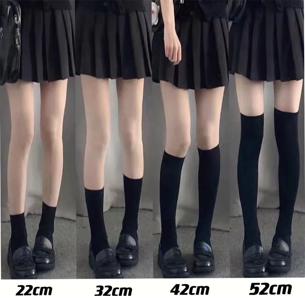 Chaussettes longues noires et blanches pour filles d'école japonaise JK, bas de cuisse hauts, mode Lolita Kawaii, chaussettes hautes au genou, document solide