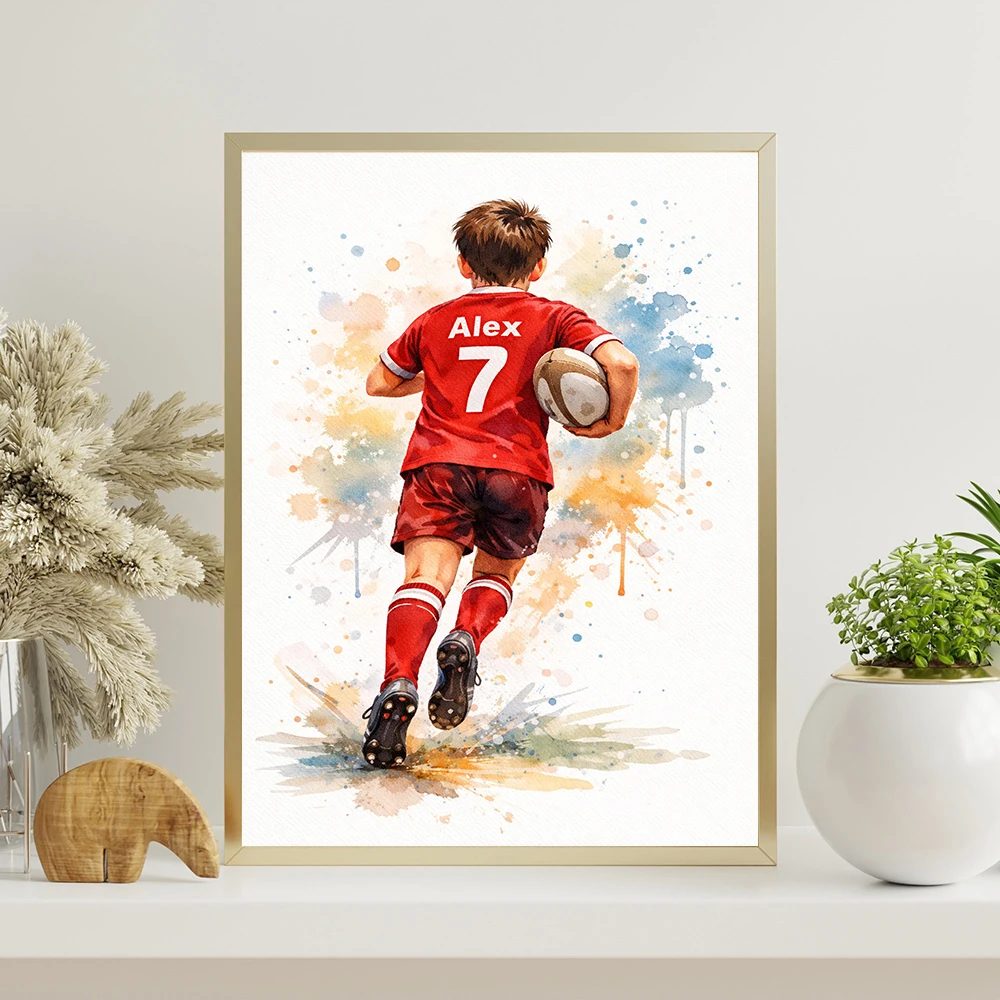 Personalized Rugby Poster Custom Jersey Watercolor Art With Name And Number Prints Custom Soccer Sport Art Canvas Painting
