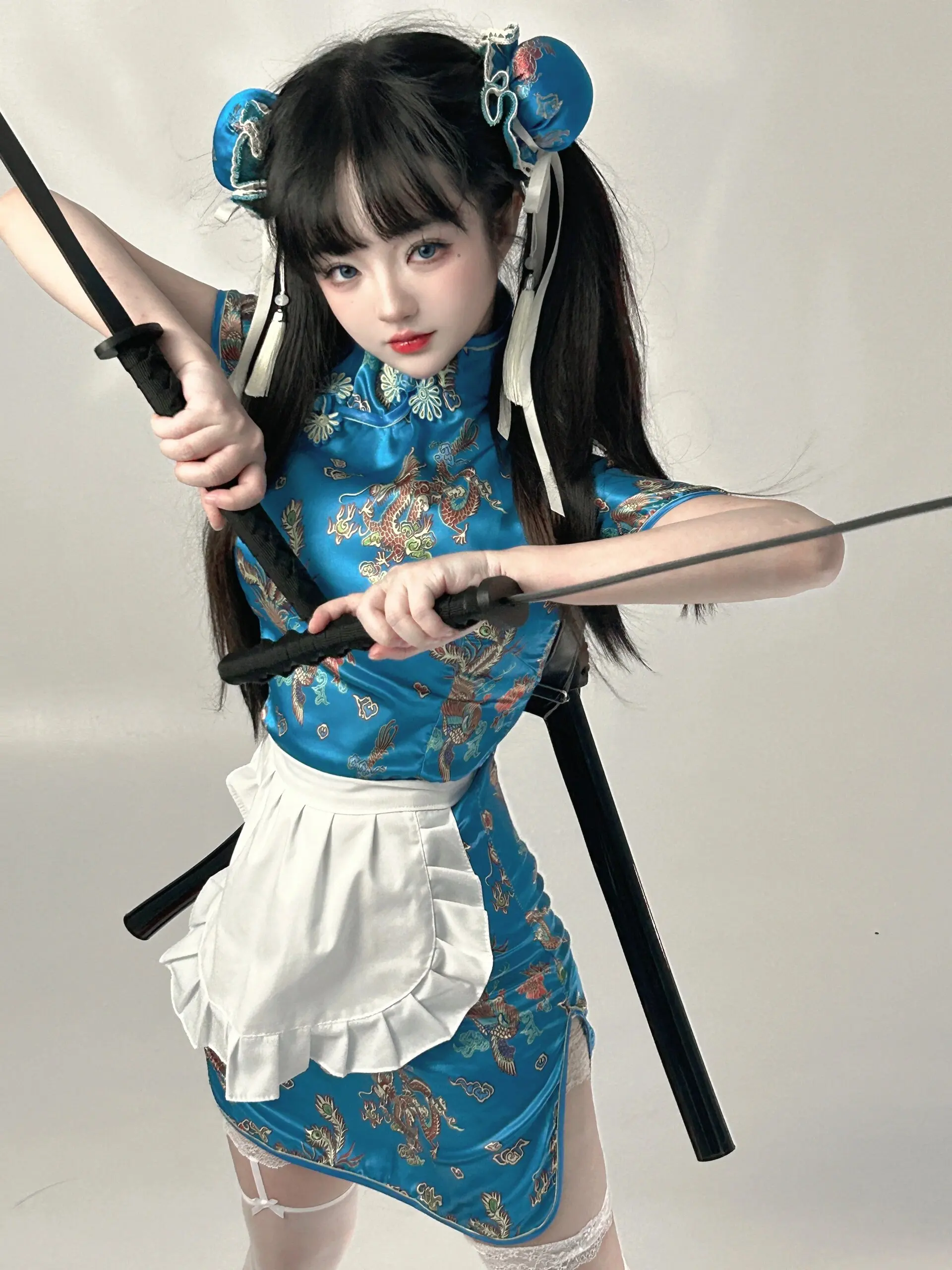 Novo chinês Sle Dr loween Cisas Cosplay orm Maid Saia Lolita Conjunto ort gola redonda baixa...