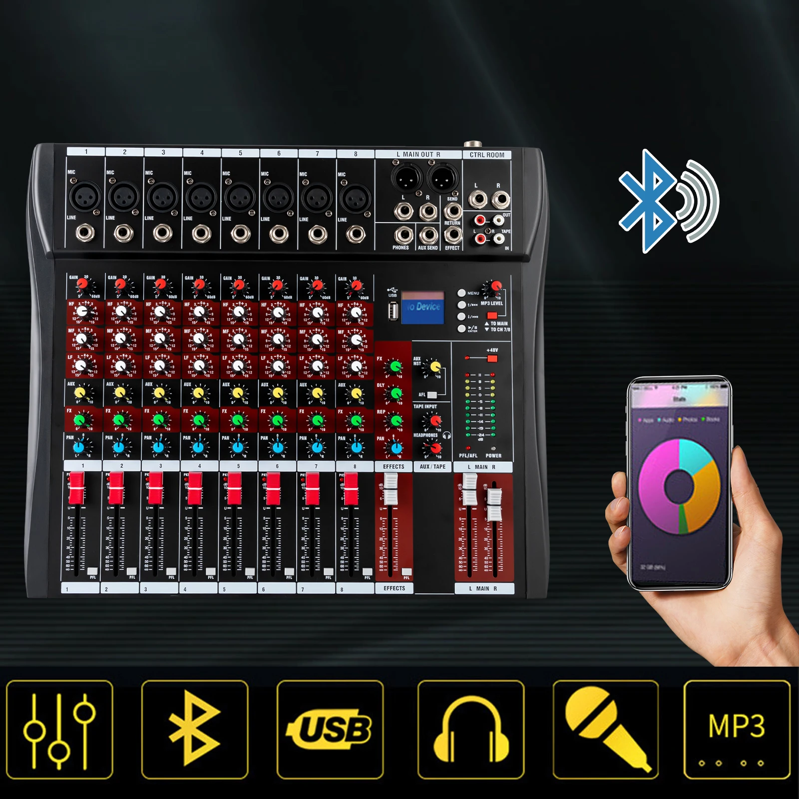 8-kanaals Bluetooth Live Studio Audio Mixer Bluetooth Live Studio Audio Mixer Mixing Console USB Professional