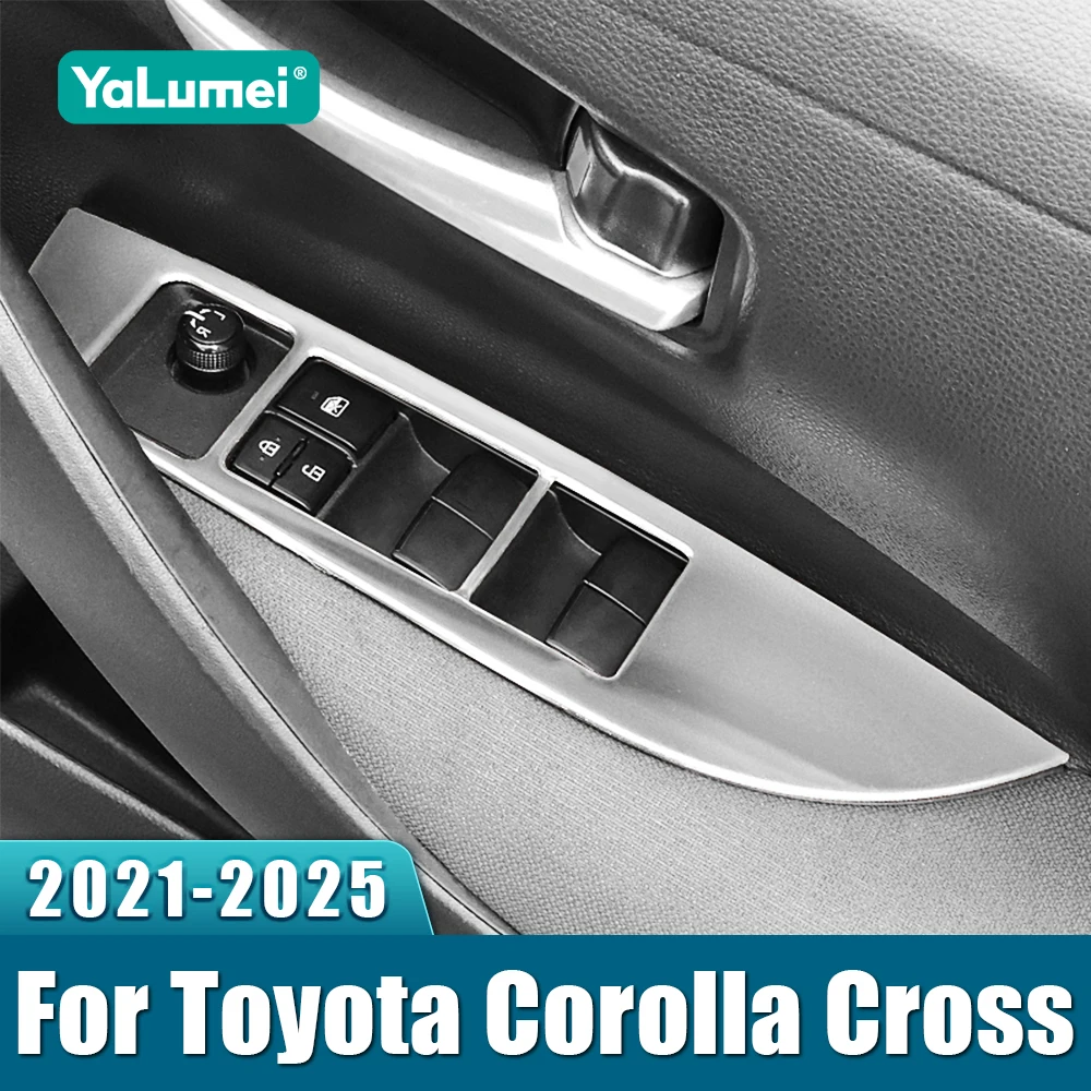Edelstahl Auto Fenster Lift-Taste Schalter Panel Abdeckung Trim Aufkleber Für Toyota Corolla Kreuz XG10 2021 2022 2023 2024 2025